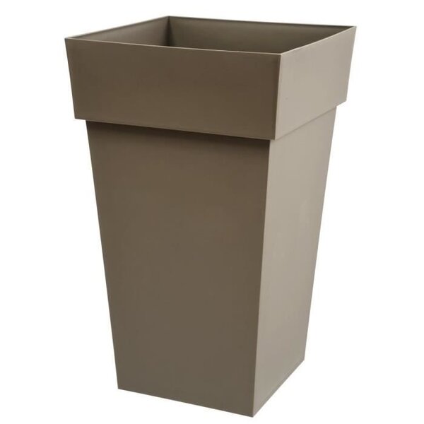 EDA Pot de fleur haut carré Toscane - 39 x 39 x H 65 cm - 62 L - Taupe