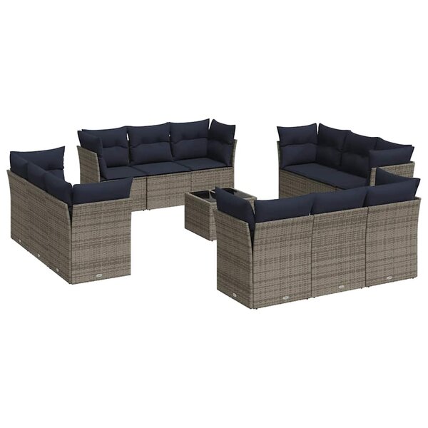 vidaXL Salon de jardin avec coussins 13 Pièces gris résine tressée