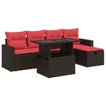 vidaXL Salon de jardin 6 Pièces avec coussins noir résine tressée acacia