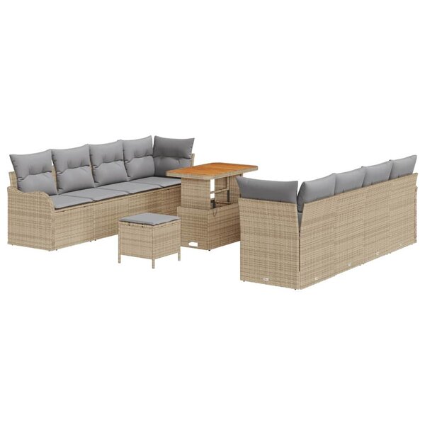 vidaXL Ensemble de canapé de jardin 11 Pièces Beige polyrotin