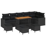 vidaXL Ensemble de canapé de jardin avec coussin 12 Pièces Noir polyrotin