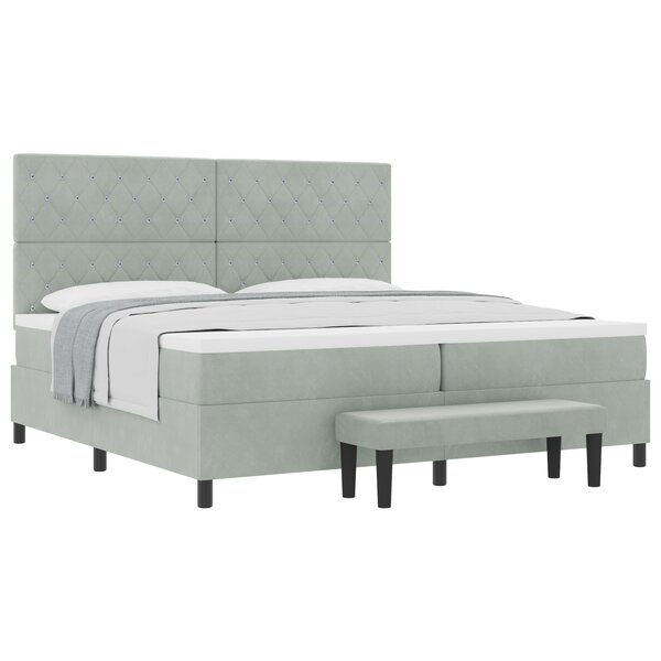 vidaXL Lit à ressort avec matelas et banc gris clair 200x200 cm velours