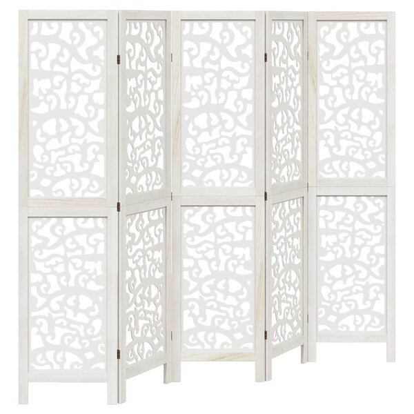 vidaXL Cloison de séparation 5 panneaux blanc bois de paulownia massif