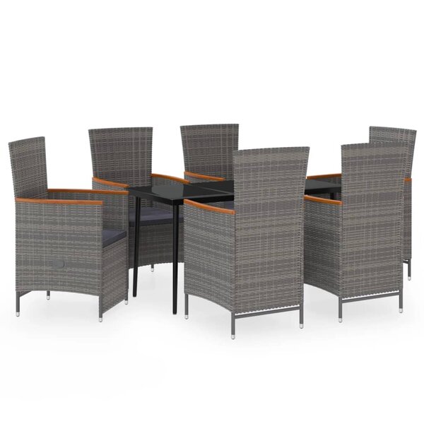 vidaXL Ensemble de salle à manger de jardin avec coussins 7 Pièces Gris