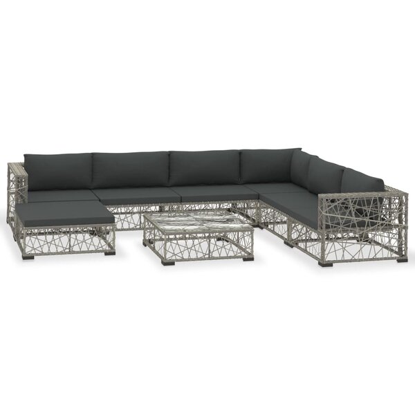 vidaXL Salon de jardin 8 Pièces avec coussins résine tressée gris