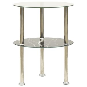 vidaXL Table 2 niveaux Transparent et noir marbre 38 cm Verre trempé