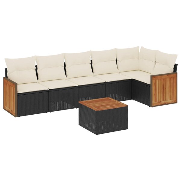 vidaXL Salon de jardin 7 Pièces avec coussins noir résine tressée