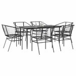 vidaXL Ensemble à manger de jardin 7Pièces noir poly rotin verre