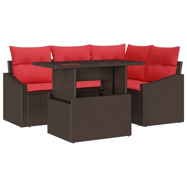 vidaXL Ensemble de canapé de jardin avec coussin 5 Pièces Marron et rouge