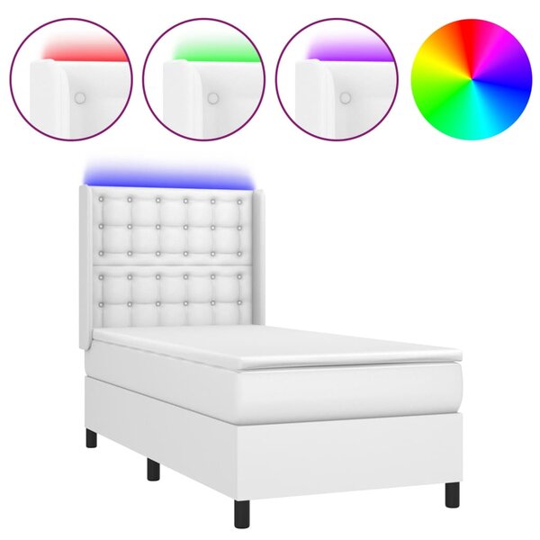 vidaXL Sommier à lattes de lit matelas LED Blanc 90x190cm Similicuir