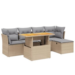 vidaXL Salon de jardin avec coussins 6 Pièces beige résine tressée