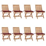 vidaXL Chaises pliables de jardin avec coussins lot de 8 Teck solide