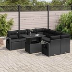 vidaXL Salon de jardin 9 Pièces avec coussins noir résine tressée