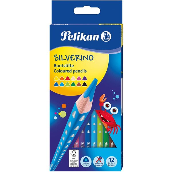 Crayon de couleur triangulaire silverino fin  étui pelikan