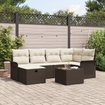 Set de Canapé de Jardin vidaXL 7 Pièces avec Coussins en Rotin Poly Marron