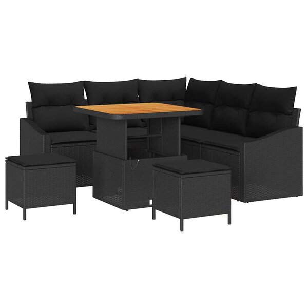 vidaXL Ensemble de canapé de jardin avec coussin 8 Pièces Noir Poly rotin
