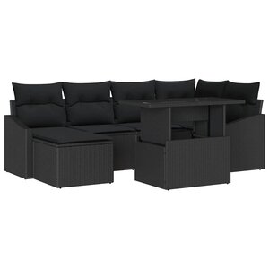 vidaXL Ensemble de canapé de jardin avec coussin 7 Pièces Noir