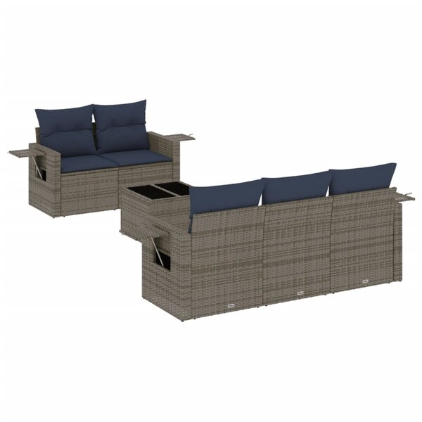 vidaXL Salon de jardin 6 Pièces avec coussins gris résine tressée