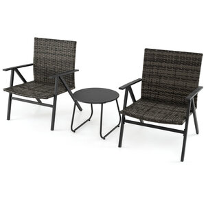 Lot de 3 ensemble de bistro de patio 65 x 62 x 80 cm fauteuils ergonomiques et table d'appoint ronde design moderne en rotin gris 20_0011841