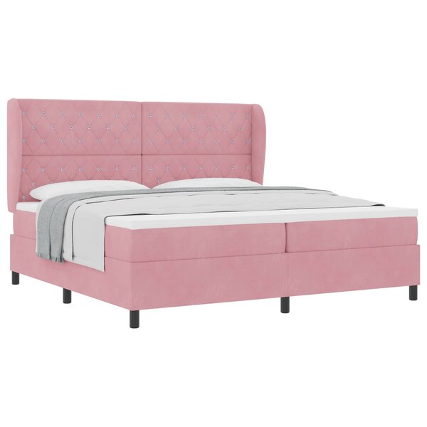 vidaXL Lit à ressorts avec matelas Rose 200 x 200 cm Polyester