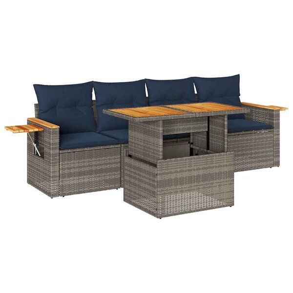 vidaXL Salon de jardin 5 Pièces avec coussins gris résine tressée