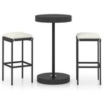 vidaXL Ensemble de bar de jardin 3 Pièces et coussins Résine tressée Noir