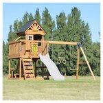 Tour Jack plateforme 2 balançoires table toboggan blanc