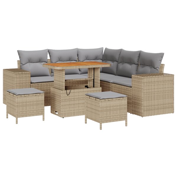 Ensemble de Canapés de Jardin de 8 Pièces avec Coussins Beige Rattan Poly Acacia