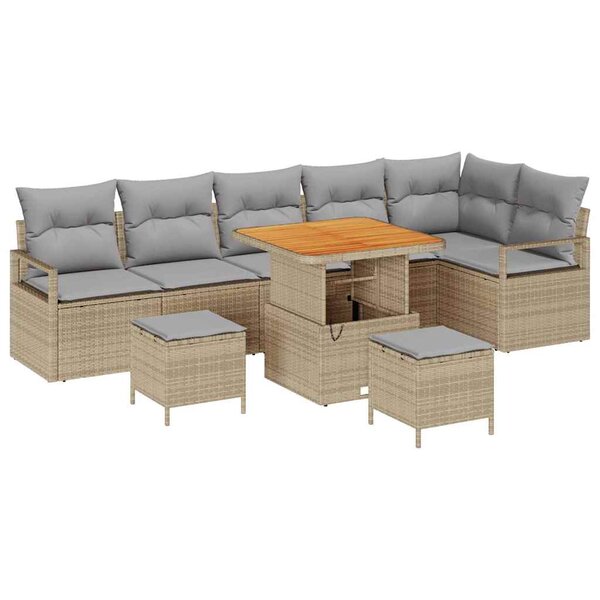 vidaXL Ensemble de canapé de jardin 9 Pièces Beige Poly rotin