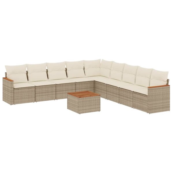 vidaXL Salon de jardin avec coussins 10 Pièces beige résine tressée