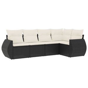 vidaXL Salon de jardin 5 Pièces avec coussins noir résine tressée