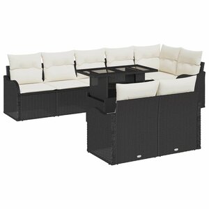 vidaXL Ensemble de canapé de jardin avec coussin 9 Pièces Noir Poly rotin