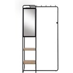 Meuble d'entrée métallique - Noir / Chëne artisan - 100 x 185 x 37 cm - 2 étageres - 1 miroir