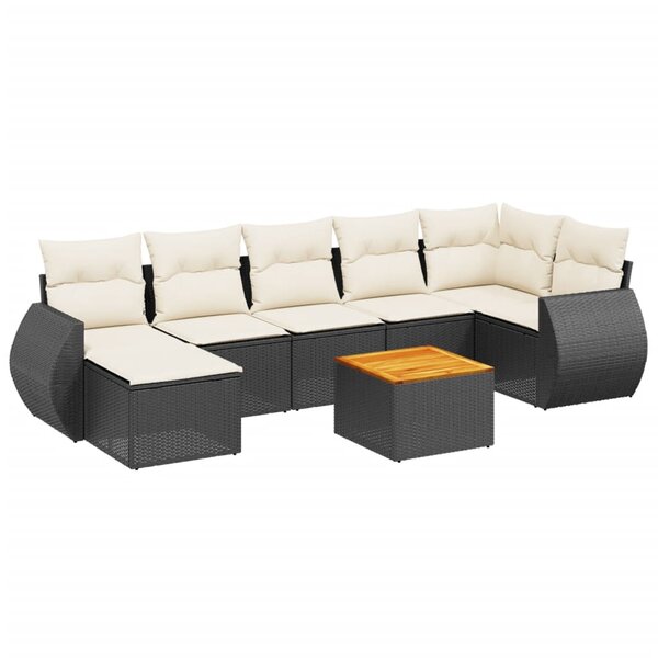 vidaXL Salon de jardin 8 Pièces avec coussins noir résine tressée