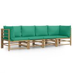 vidaXL Salon de jardin 4 Pièces avec coussins vert bambou