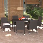 vidaXL Meubles à dîner de jardin et coussins 7 Pièces Poly rotin Marron