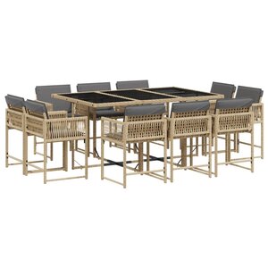 vidaXL Ensemble à manger de jardin et coussins 11 Pièces mélange beige