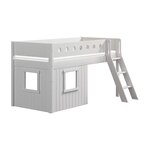 Flexa WHITE Lit mi-hauteur avec echelle inclinee 90 x 200 cm Facades cabane cadre blanc Barriere de securite classique Blanc