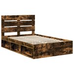 vidaXL Cadre de lit Chêne fumé 120 x 190 cm Bois de pin massif