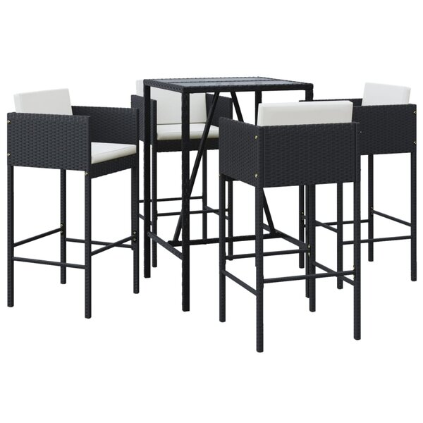 vidaXL Ensemble de bar de jardin 5 Pièces avec coussins noir poly rotin