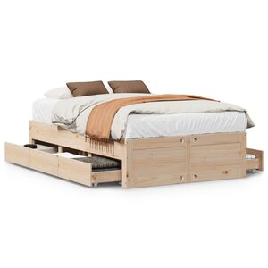 vidaXL Cadre de lit sans matelas avec tiroirs 135x190 cm bois de pin