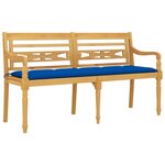 vidaXL Banc Batavia avec coussin bleu 150 cm Bois de teck massif
