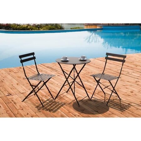Set bistrot 2 personnes - Table ronde 60 cm + 2 chaises - Acier  thermolaqué - Taupe - HIENO