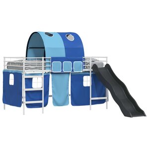 vidaXL Cadre de lit superposé pour enfants avec rideaux Blanc et Bleu