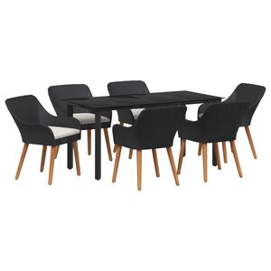 vidaXL Ensemble de salle à manger pour jardin 7 Pièces Noir polyrotin