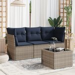 vidaXL Salon de jardin 4 Pièces avec coussins gris résine tressée
