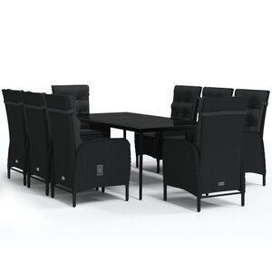 vidaXL Ensemble à manger de jardin avec coussins 9 Pièces noir