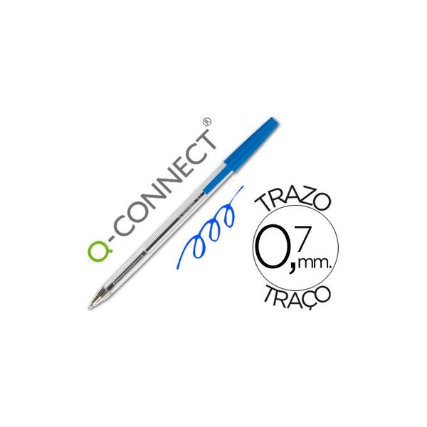 Stylo-bille 0.7mm encre classique bille indéformable capuchon couleur encre bleu Q-CONNECT