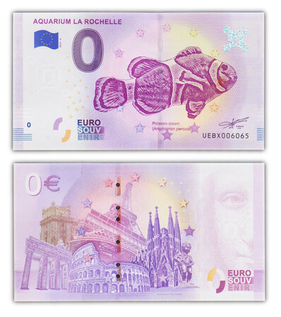 Billet de Collection 0 Euro souvenir 2019 Aquarium de la Rochelle - France - Neuf