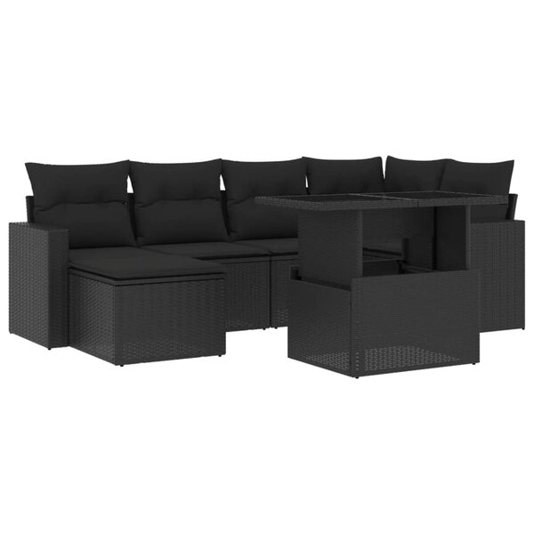vidaXL Salon de jardin 7 Pièces avec coussins noir résine tressée